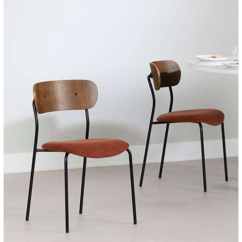 Burnt Orange and Brown Velvet Upholstered Side Chair with Metal Legs