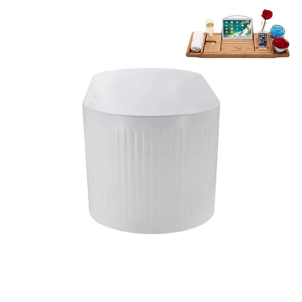 59'' Glossy White Acrylic Freestanding Soaking Bathtub with Brushed GunMetal Drain