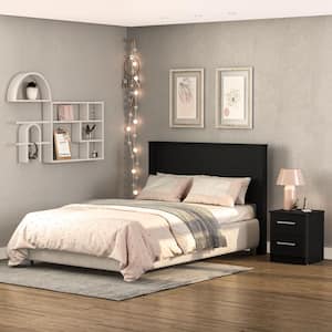 Juliette 2-Piece Black Wood Full Size Bedroom Set Headboard and Nightstand