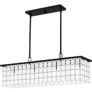 Seigler 4-Light Matte Black Linear Chandelier with Etched Glass Shade