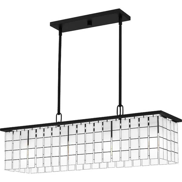 Quoizel Seigler 4-Light Matte Black Linear Chandelier with Etched Glass Shade