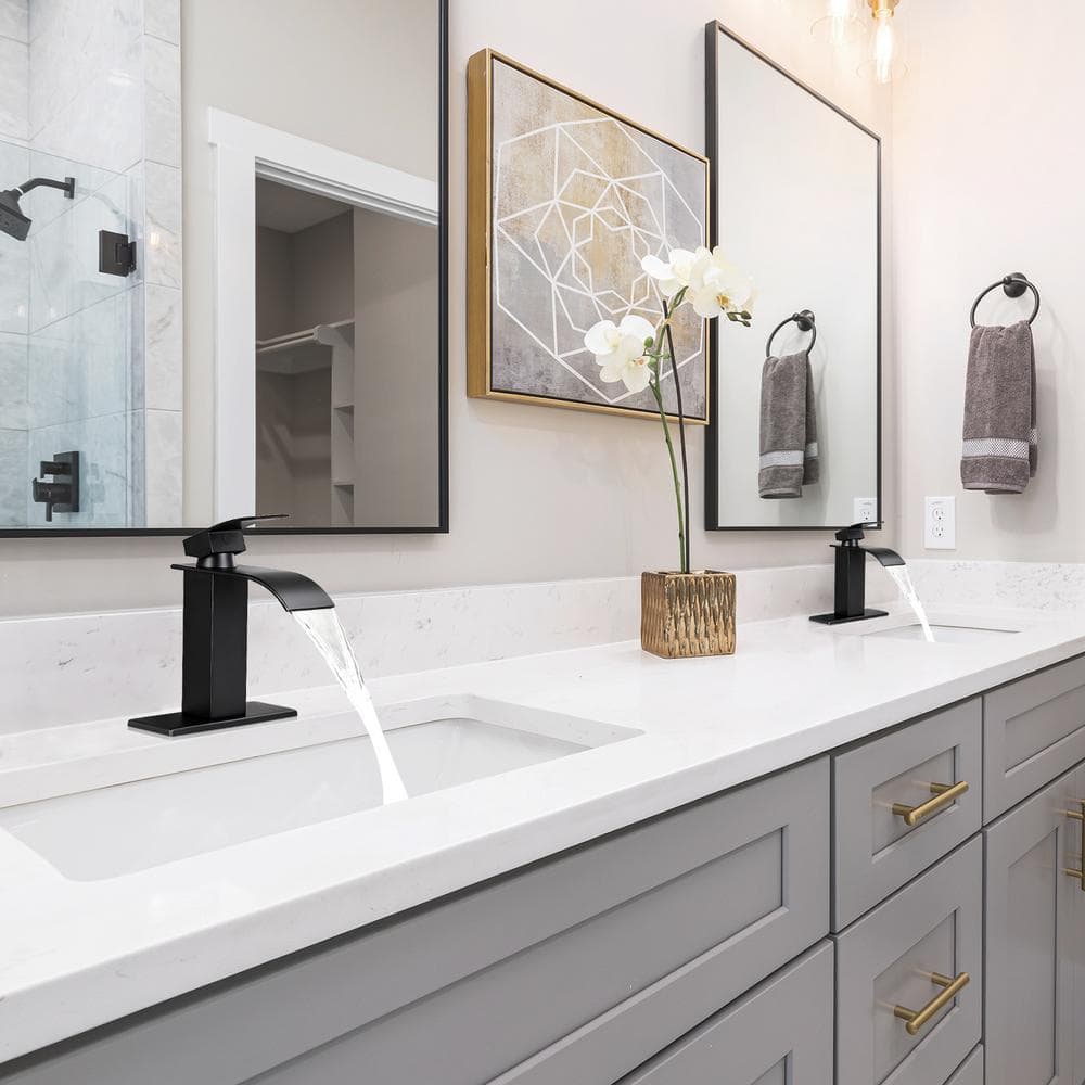Matte Black Stainless Steel Waterfall Spout Bathroom Faucet Set