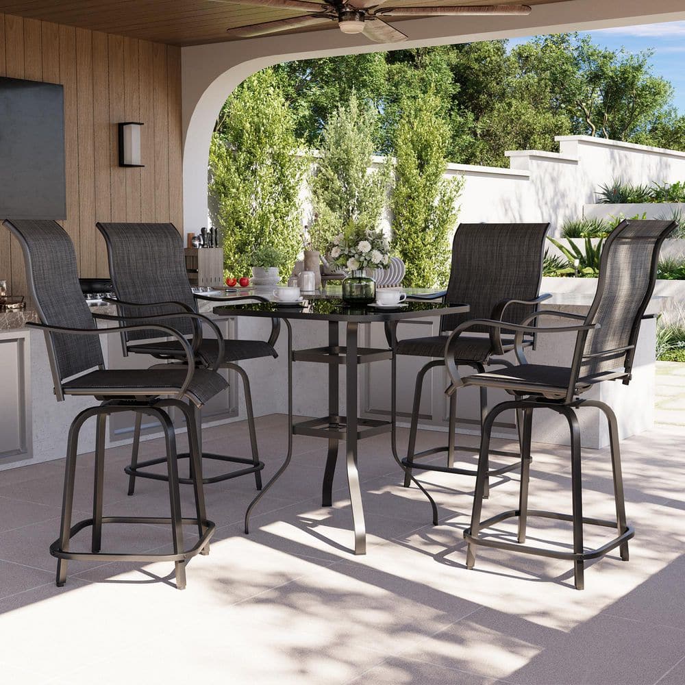Gray 5-Piece Steel Outdoor Patio Bar Set with High Swivel Bistro Chairs price history on PriceWatchPro