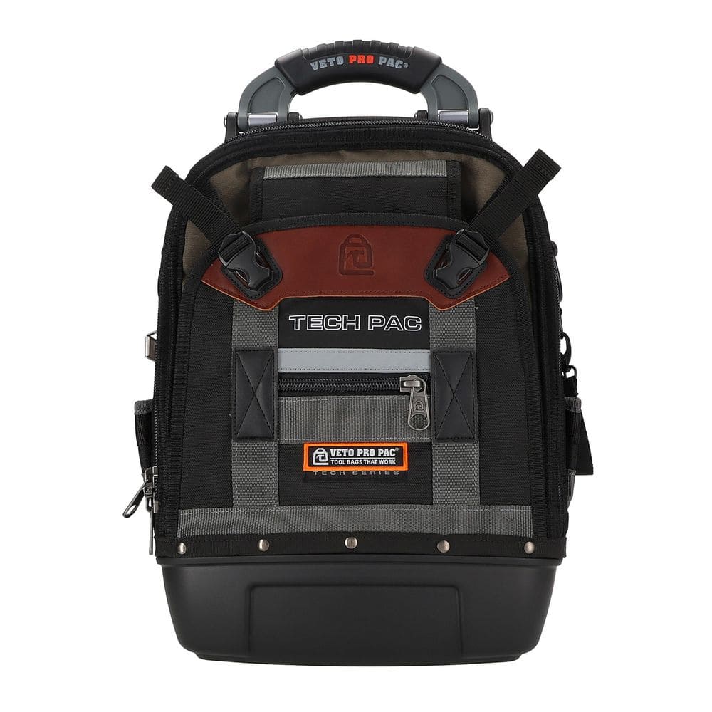 Heavy Duty Black and Gray Nylon Tool Backpack with Waterproof Base