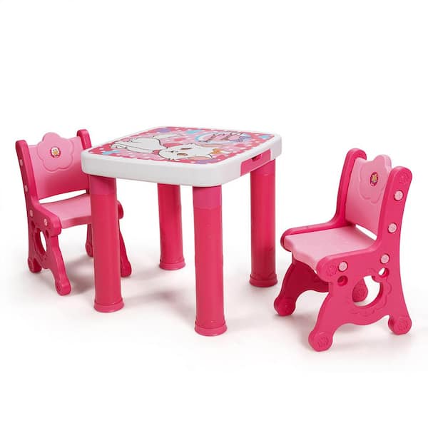 Costway Multifunctional Kids Desk and 2 Height-Adjustable Chairs with  Non-slip Point Pink BB5613PI - The Home Depot