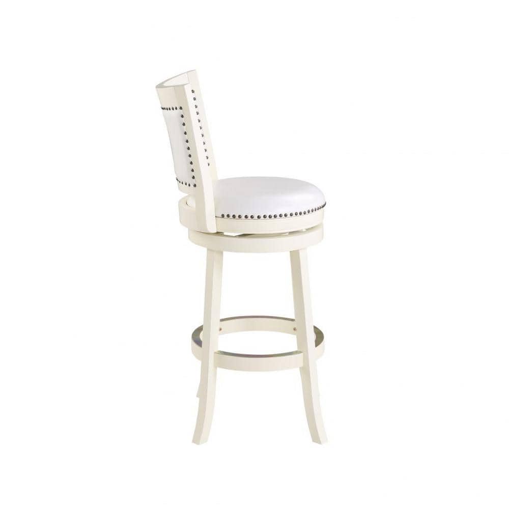 Elegant Traditional White Leather Swivel Bar Stool with Brass Nailhead Trim