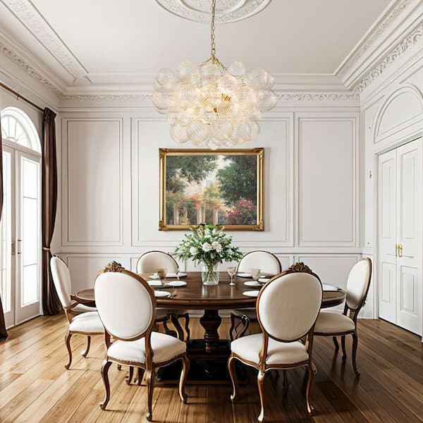 Neuvy 8-Light 33 in. W Brass Chandelier with Swirled-Glass Orb Cluster Bubble Ribbed Glass Chandelier for Living Room