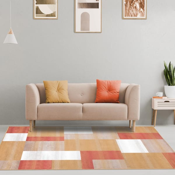 Clifton Ginger 5 ft. x 8 ft. Color Block, Tile, Geometric Polypropylene Area Rug