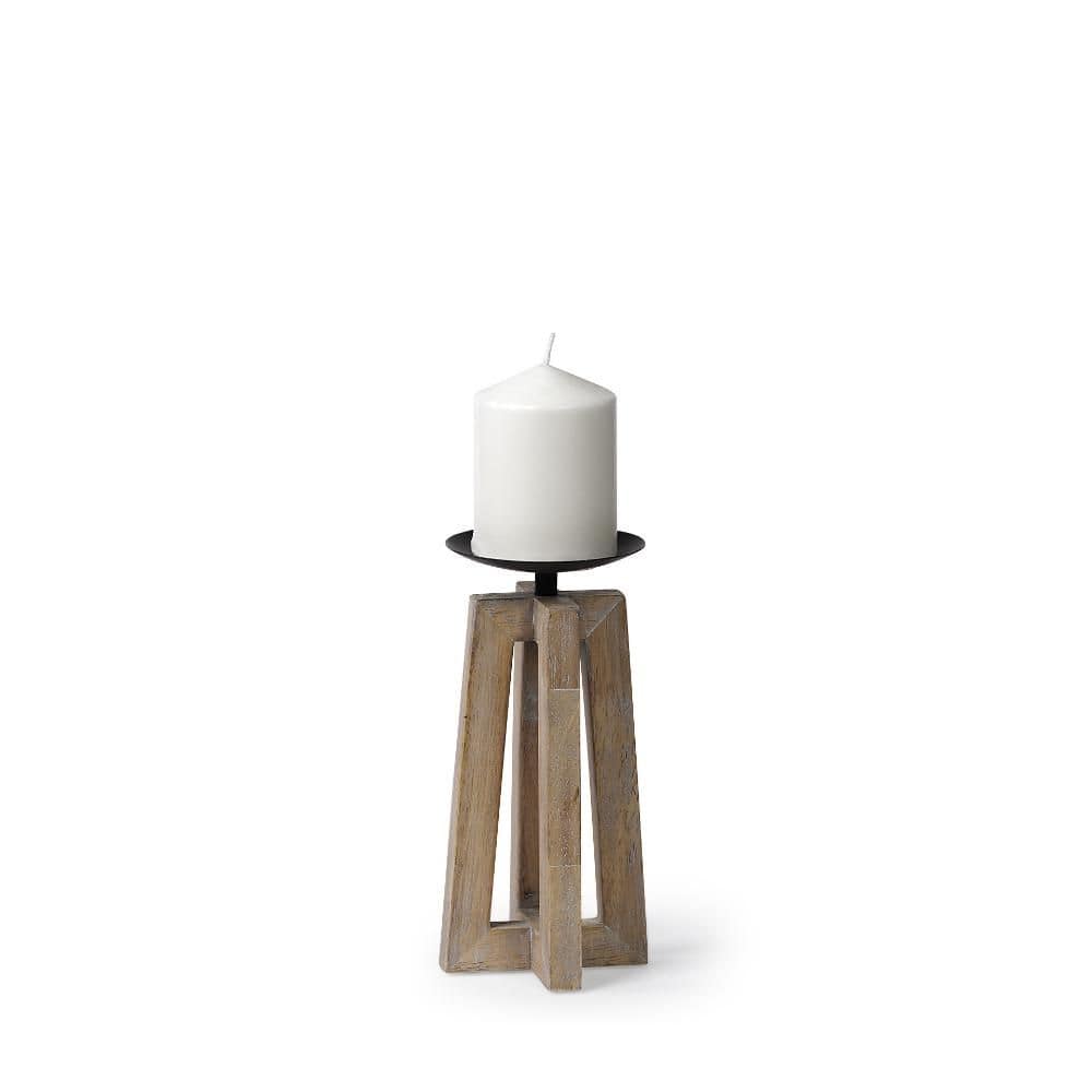 "9"" Light Brown Distressed Geometric Solid Wood And Metal Tabletop Pillar Candle Holder" price history on PriceWatchPro