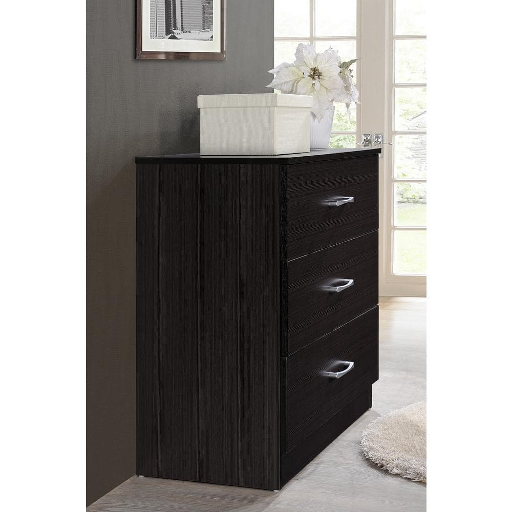 Sleek Contemporary 3-Drawer Chest in Chocolate with Dovetail Construction