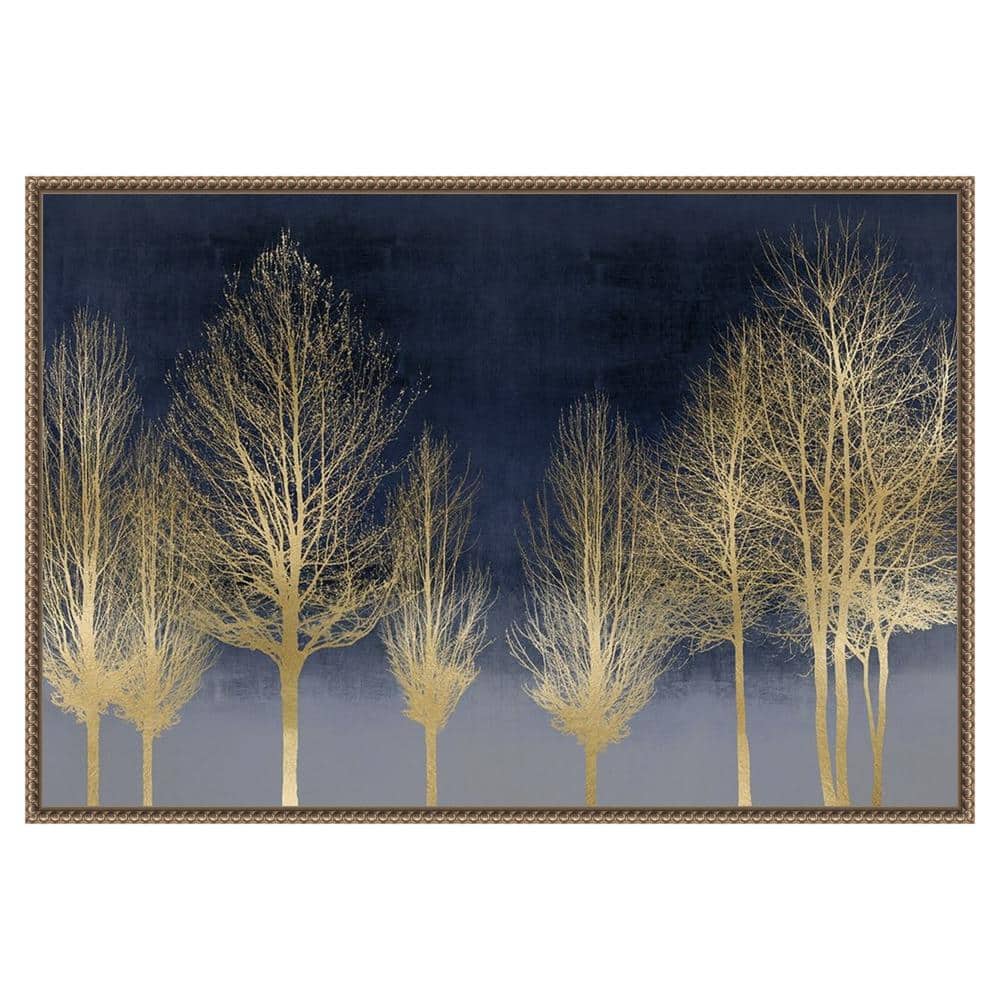 Gold Forest on Blue Beaded Framed Canvas Wall Art