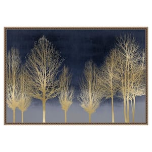 "Gold Forest on Blue" by Kate Bennett 1-Piece Floater Frame Giclee Abstract Canvas Art Print 23 in. x 33 in.