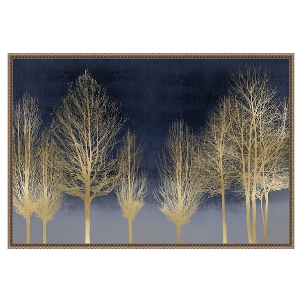 Amanti Art "Gold Forest on Blue" by Kate Bennett 1-Piece Floater Frame Giclee Abstract Canvas Art Print 23 in. x 33 in.