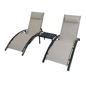 Aluminum Elegant Patio Reclining Adjustable Chaise Lounge with Table Taupe