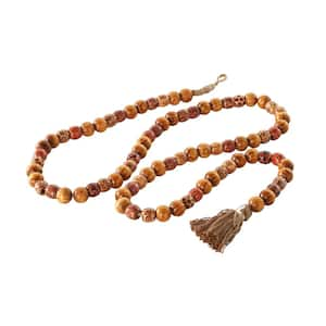 62 in. Brown Handmade Wood Long Beaded Garland with Tassel with Bohemian Patterns