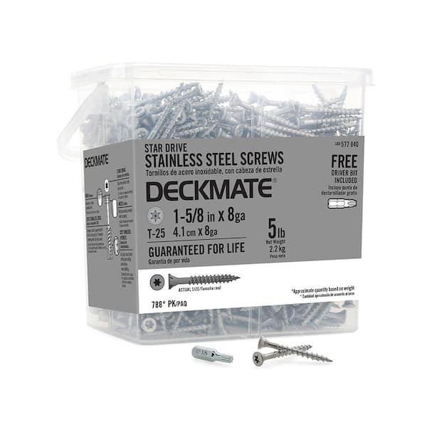 DECKMATE #8 x 1-5/8 in. Torx Flat-Head Stainless Steel Wood Deck Screws 5 lb.-Box (788-Piece)