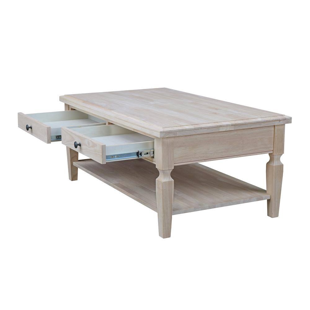 Vista 56" Unfinished Parawood Rectangular Coffee Table with Storage