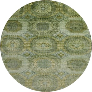 Mayfield Premium Machine Washable Abstract AMF1944 Aloe 8 ft. x 8 ft. Round Rug