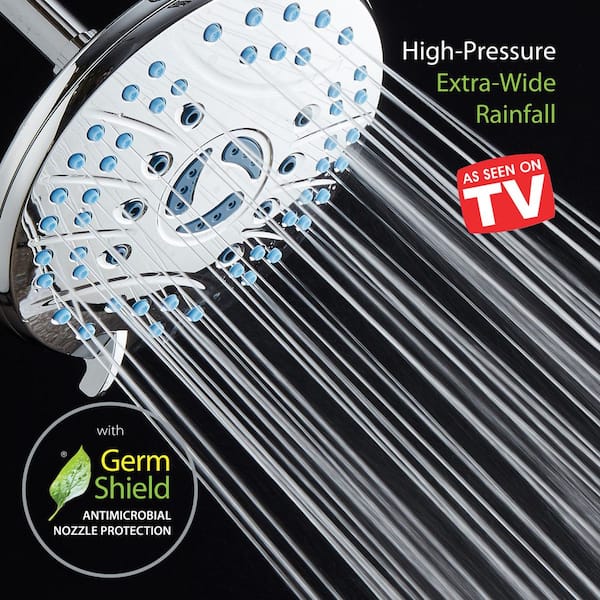 AquaCare As-seen-on-tv High-Pressure 6-Setting 7-Inch Rainfall Shower Head with Germshield Antimicrobial Anti-Clog