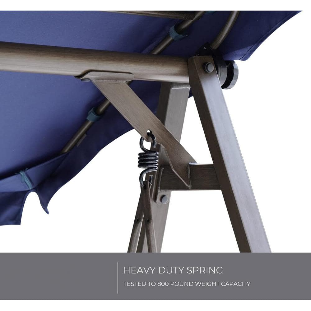 Farmhouse Dark Blue Steel Patio Swing with Adjustable Canopy and Cushions