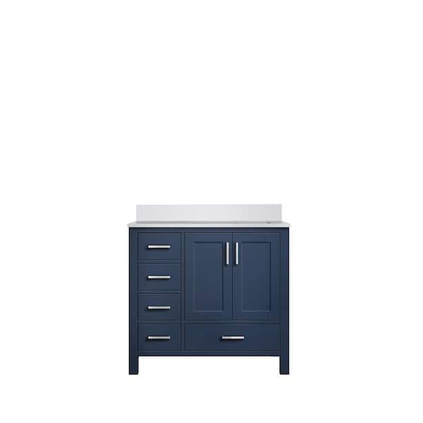 Jacques 36 in. W x 22 in. D Right Offset Navy Blue Bath Vanity and Cultured Marble Top