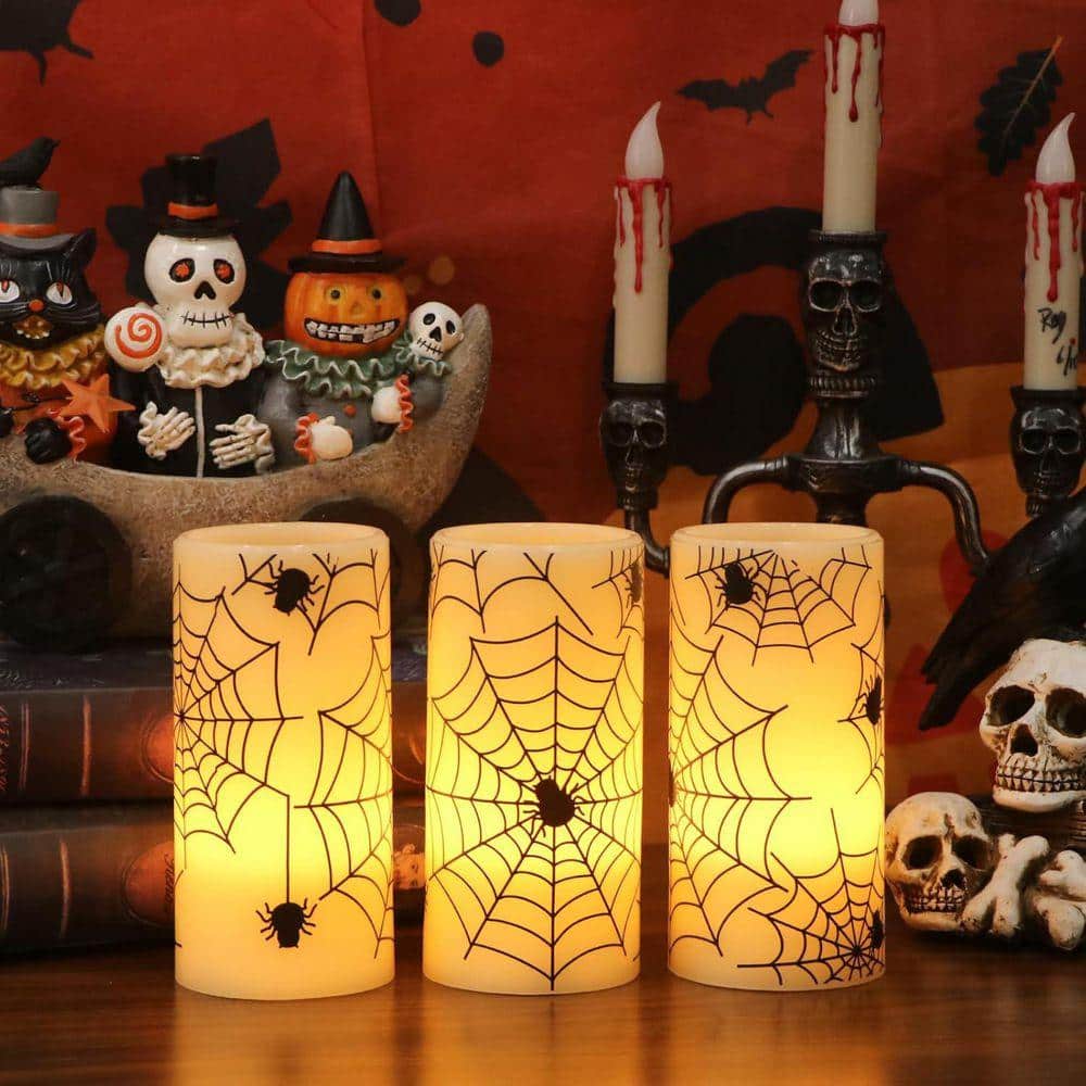 3 Pack 3 x 6 in. Halloween Flameless LED Pillar Candles:Timer