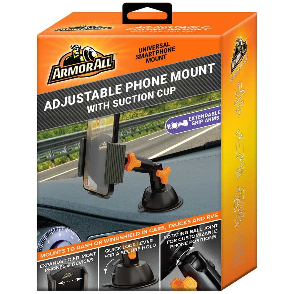 Armor All Adjustable Phone Mount With Suction Cup, Easy Dashboard Fit,  Adjustable AMH3-1012-BLK - The Home Depot