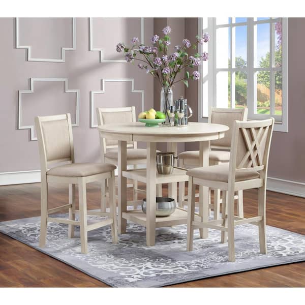 NEW CLASSIC HOME FURNISHINGS New Classic Furniture Amy 5-piece Wood Top Round Counter Dining Set, Bisque and Brown