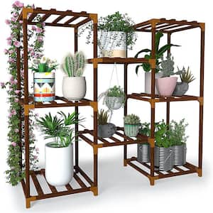 Indoor/Outdoor Brown Eucalyptus Wood Plant Stands for Multiple Plants 3 Tiered Plant Shelf Table