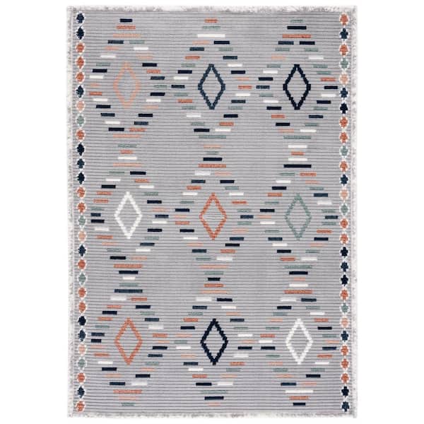 SAFAVIEH Marrakesh Gray/Blue Rust Geometric Striped 8 ft. x 10 ft. Area Rug