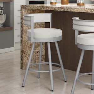 Eller 30 in. Off-White Faux Leather / Silver Grey Metal Bar Stool