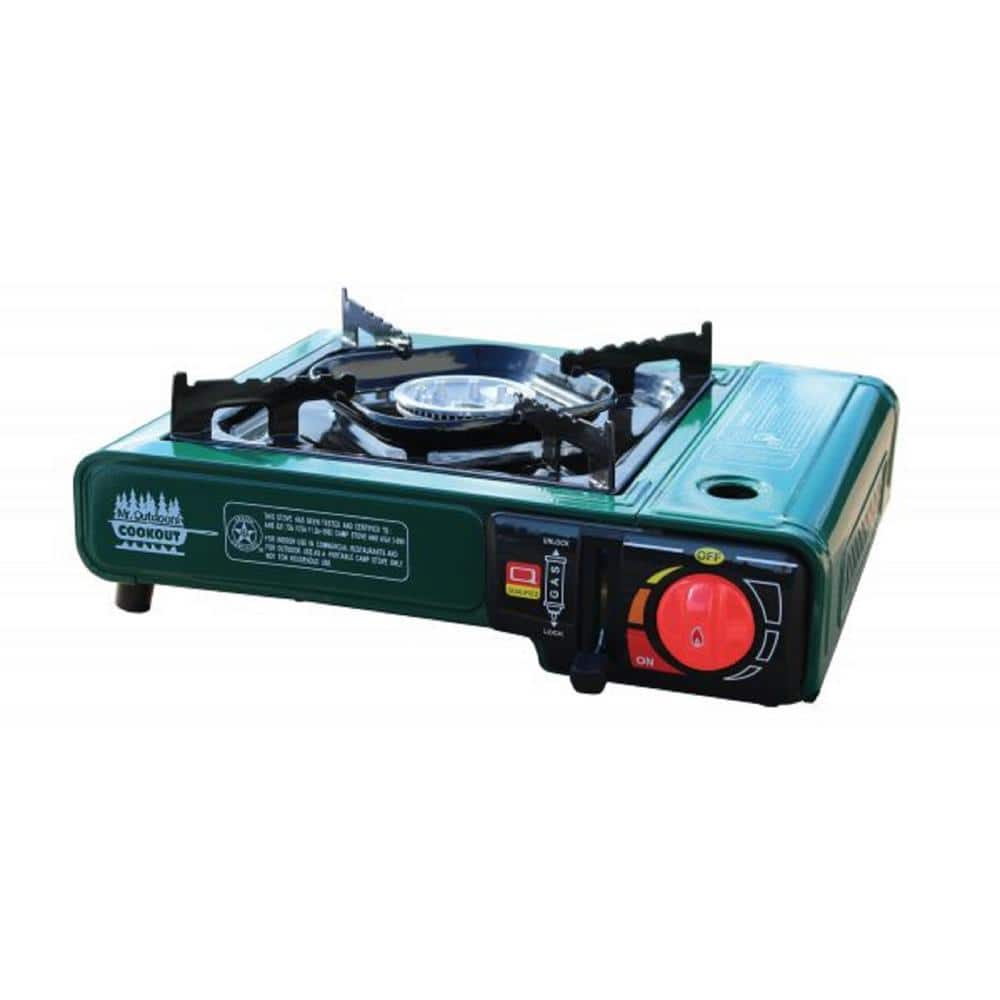 MR. OUTDOORS Cookout Green Portable 1-Burner Butane Stove Side Burner with Carry Bag