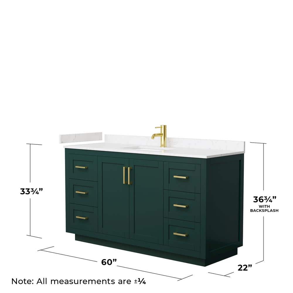 Miranda 60'' Green Single Freestanding Bathroom Vanity with Carrara Marble Top