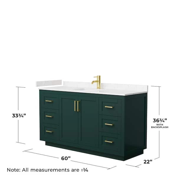 Miranda 60 in. W x 22 in. D x 33.75 in. H Single Bath Vanity in Green with Carrara Cultured Marble Top