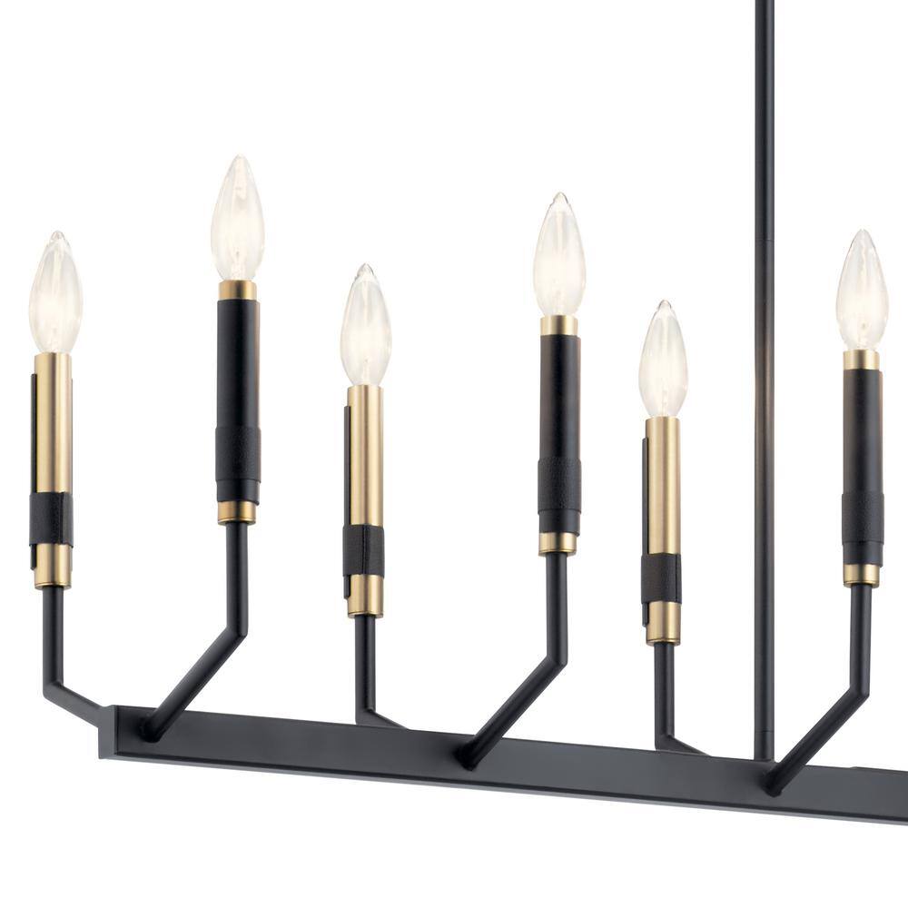Elegant Black 12-Light Taper Candle Chandelier with Faux Leather Accents