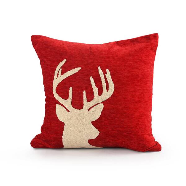 LR Home Hooked Red / White 20 in. x 20 in. Holiday Reindeer Throw Pillow