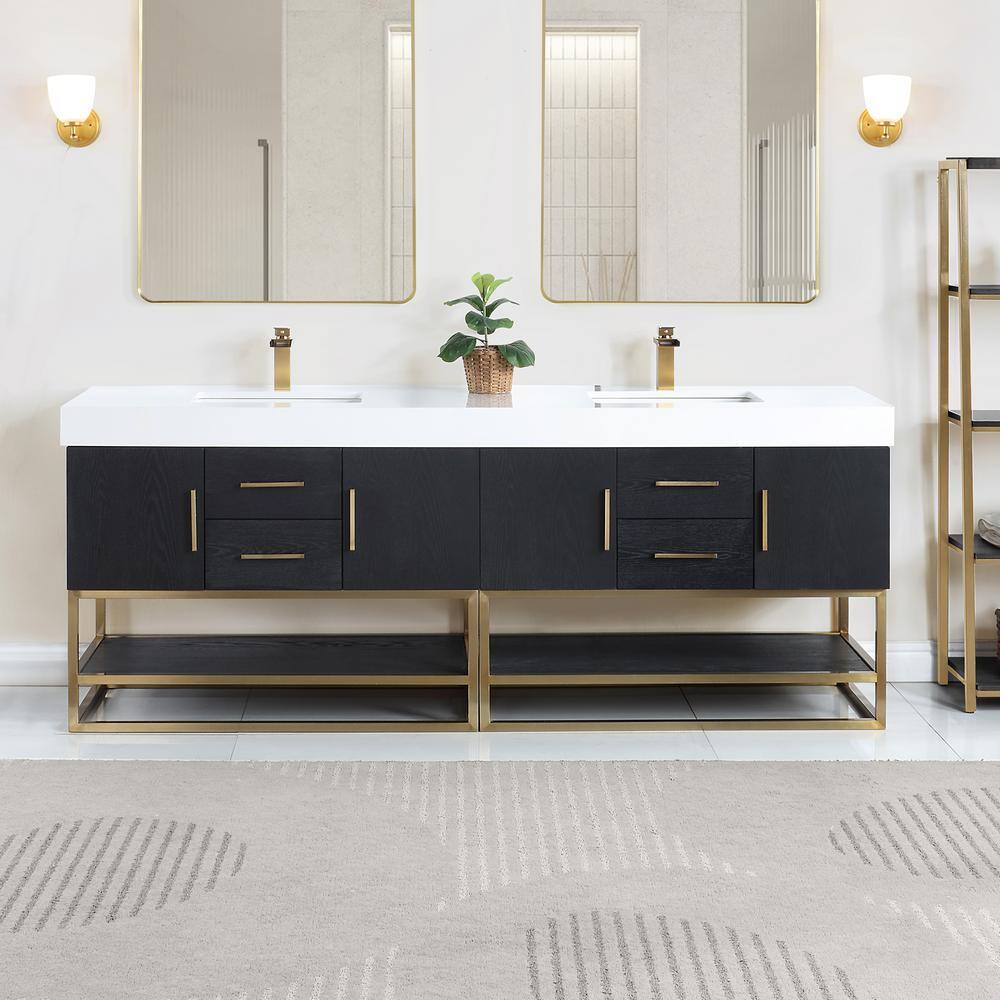 Bianco Double Vanity in Black Oak with White Stone Top