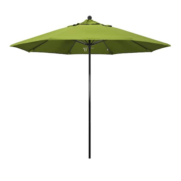 California Umbrella 9 ft. Black Fiberglass Commercial Market Patio Umbrella with Fiberglass Ribs and Push Lift in Macaw Sunbrella