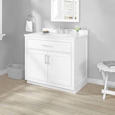Bailey 36 in. Bath Vanity in White with Engineered Stone Vanity Top in White with White Basin