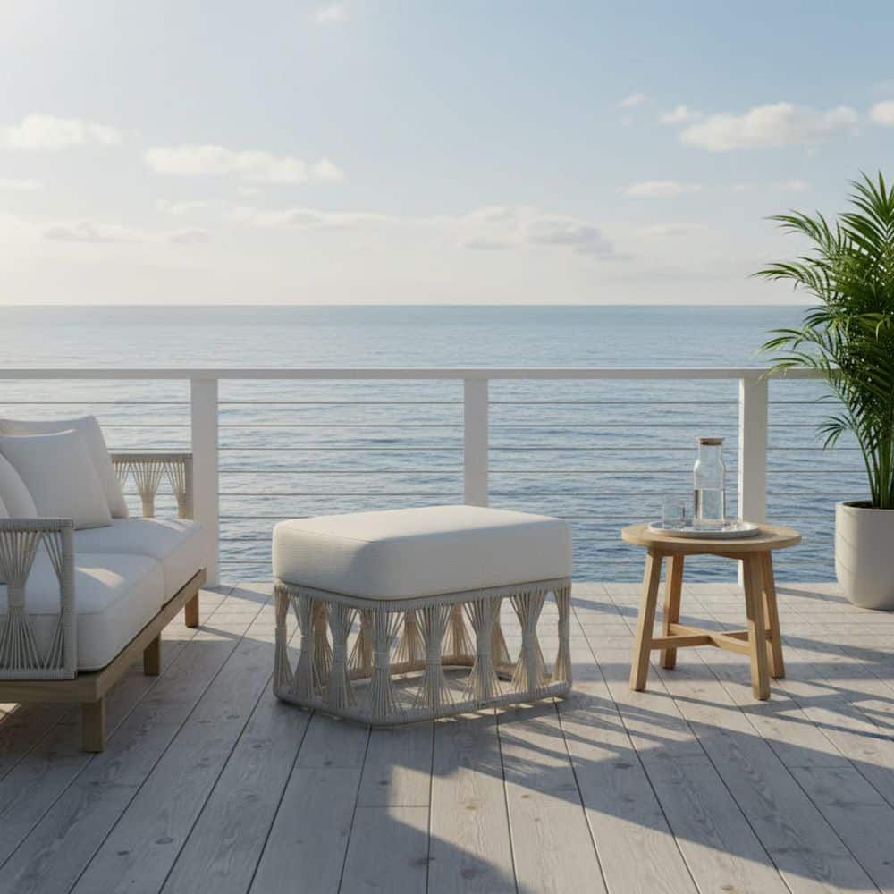 Breeze Cream Metal Outdoor Ottoman with Pearl Cushions price history on PriceWatchPro