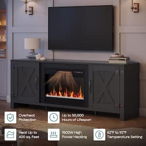 Farmhouse 63 in. Freestanding Fireplace TV Stand Fits TVs up to 70 in. with Electric Fireplace Heater  in Black