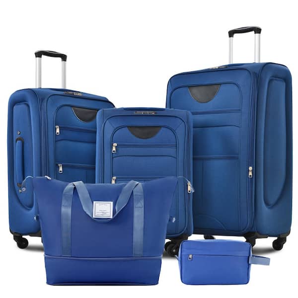 Merax 5-Piece Navy Blue Polyester Softside Spinner 20"24"28" Luggage Set with Expandable Duffel Bag, Toiletry Bag