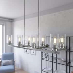 Hartland 8 Light Brushed Nickel Linear Chandelier with Seeded Glass Shades Dining Room Light