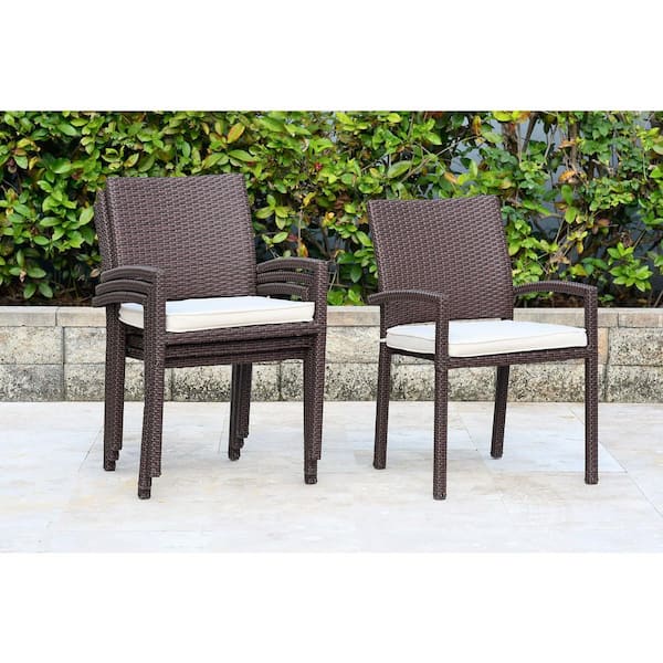 Atlantic Contemporary Lifestyle Liberty Brown Patio Dining Armchair Set With Off White Cushions 4 Piece Pli Liber Arm4 Br Ow The Home Depot - Modern Patio Dining Chairs White