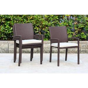 Liberty Brown Patio Dining Armchair Set with Off-White Cushions (4-Piece)