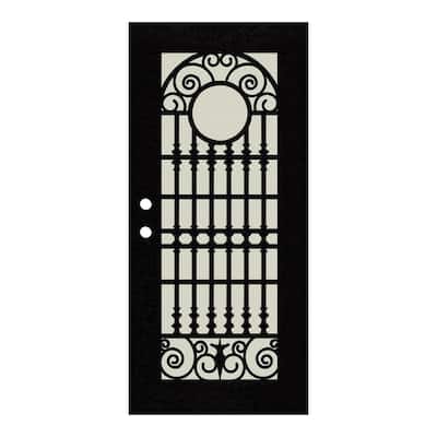 Spaniard 32 in. x 80 in. Left Hand/Outswing Black Aluminum Security Door with Beige Perforated Metal Screen