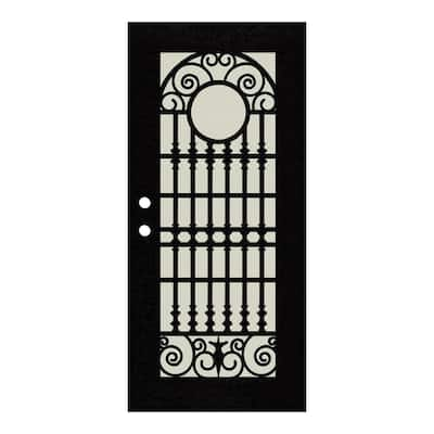 Spaniard 36 in. x 80 in. Left Hand/Outswing Black Aluminum Security Door with Beige Perforated Metal Screen