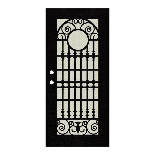 Unique Home Designs Spaniard 36 in. x 80 in. Left Hand/Outswing Black Aluminum Security Door with Beige Perforated Metal Screen