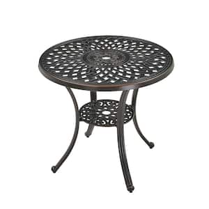 31 in. Bronze Frame Round Cast Aluminum Outdoor Bistro Table with Umbrella Hole