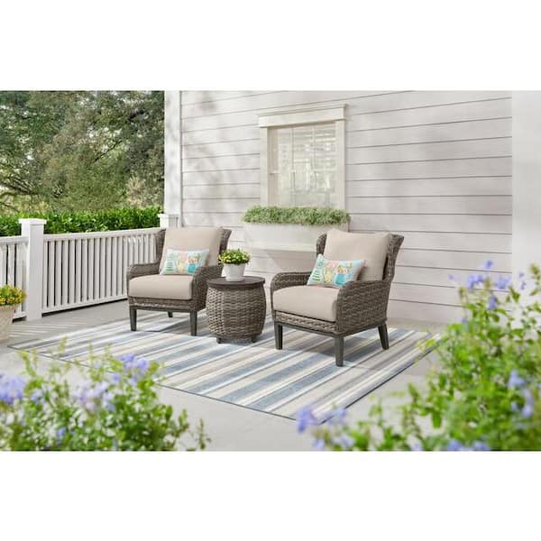 Hampton Bay Cooper Lake 3-Piece Wicker Patio Conversation Set with CushionGuard Putty Cushions